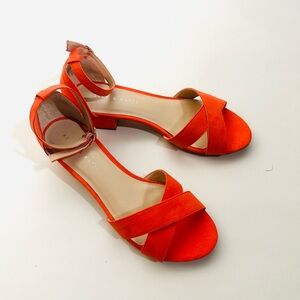 Kelly & Katie Vibrant Faux Suede Orange Sandals